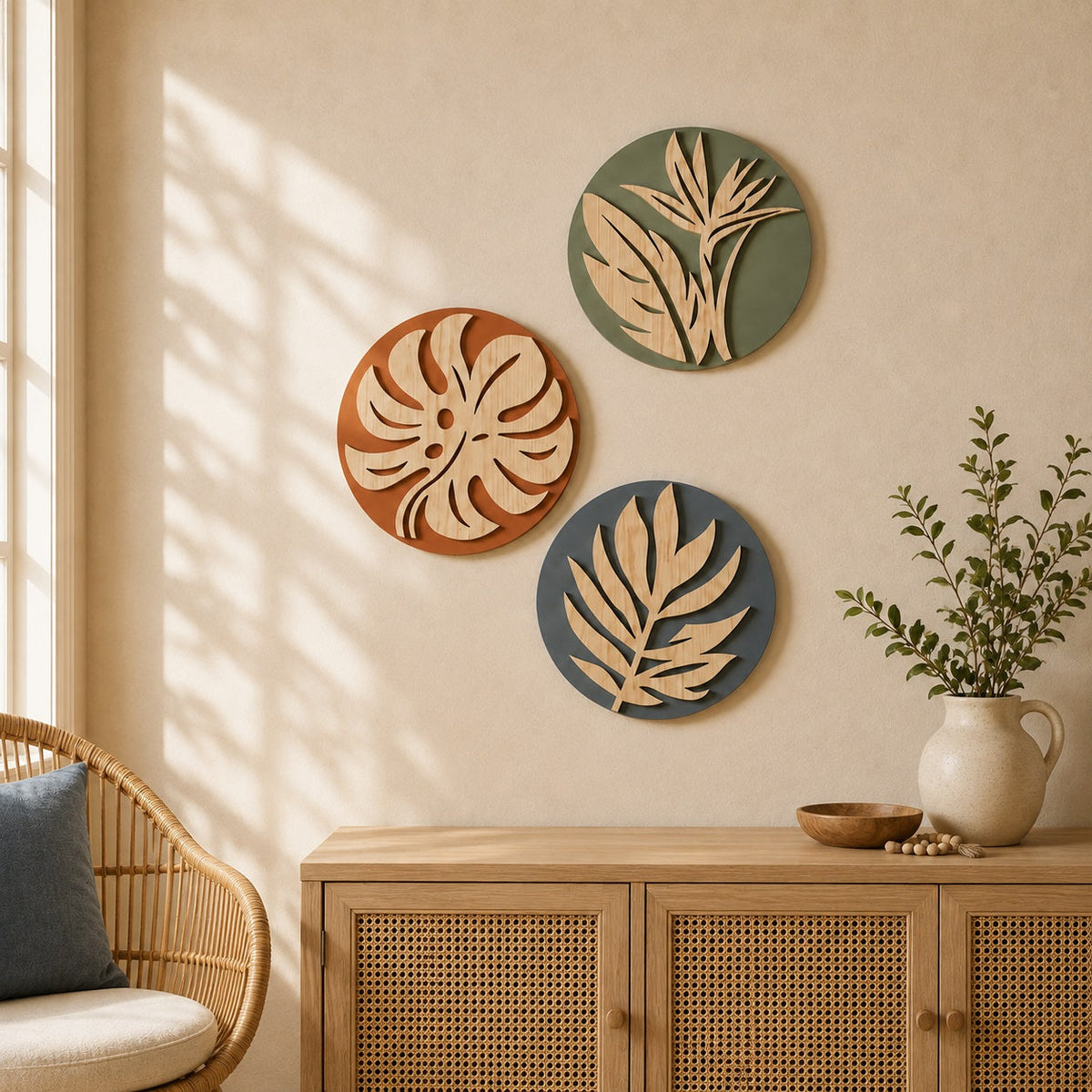 Tropical Botanical Wall Art Set of 3 – Organic Elements Collection - G987006-0