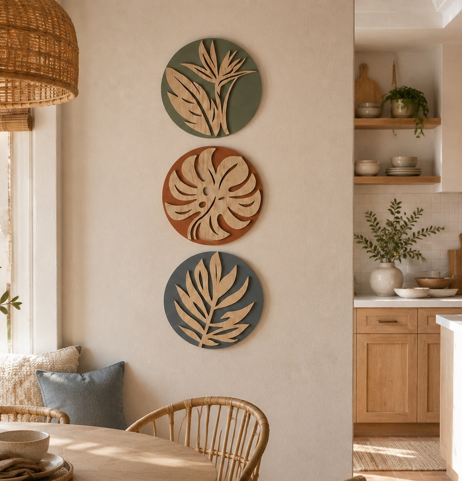 Tropical Botanical Wall Art Set of 3 – Organic Elements Collection - G987006-1