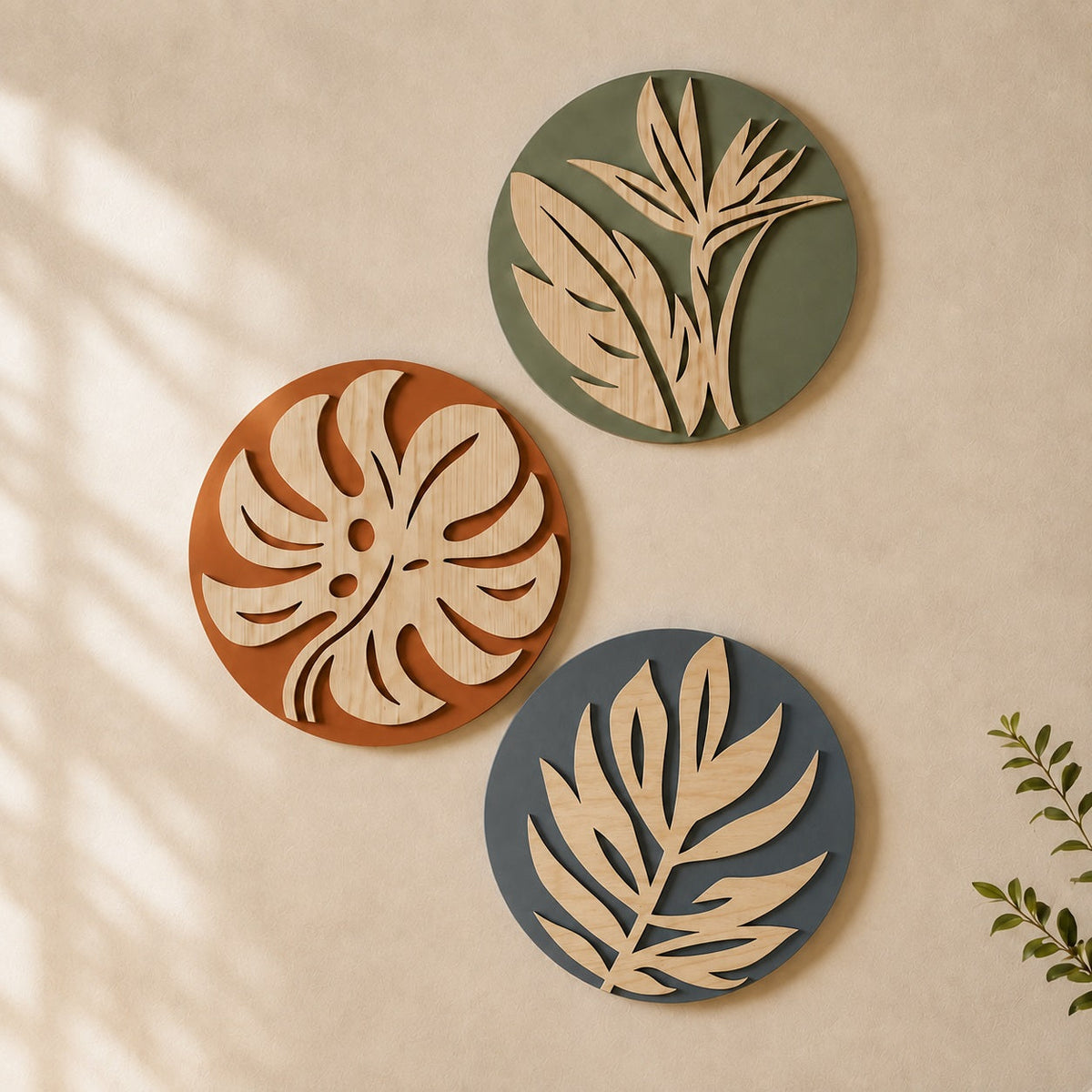 Tropical Botanical Wall Art Set of 3 – Organic Elements Collection - G987006-4