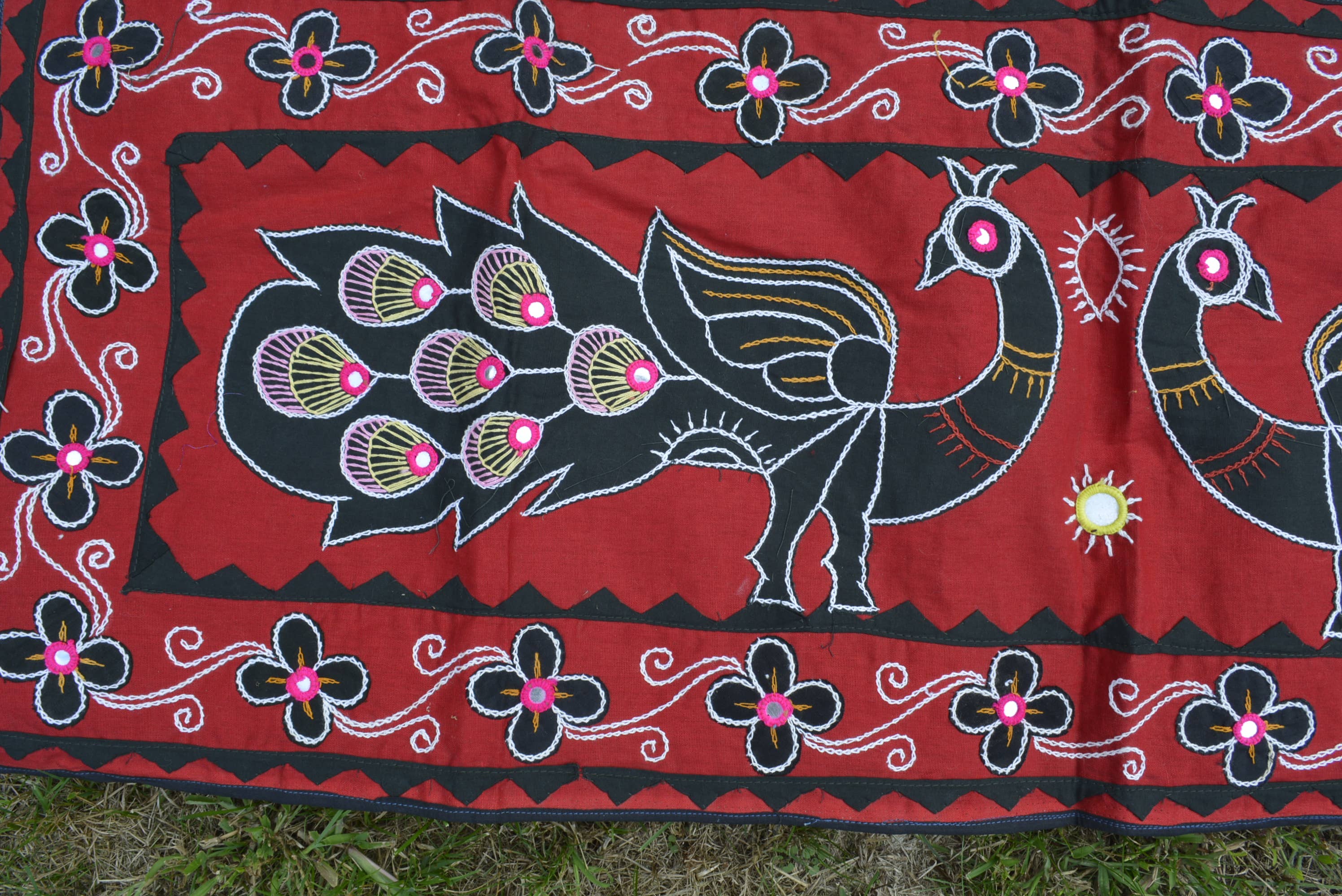 Black Cotton Mandala Wall Hanging; Boho Textile Art for Moody Interiors