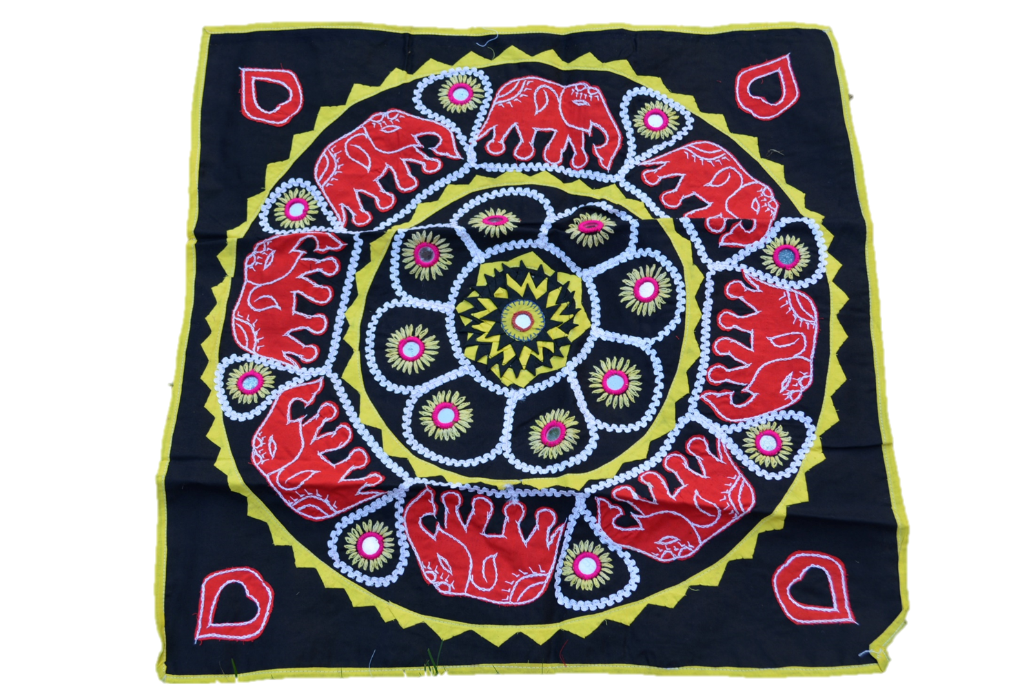 Black Cotton Mandala Wall Hanging; Boho Textile Art for Moody Interiors