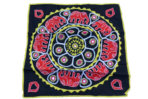 Black Cotton Mandala Wall Hanging; Boho Textile Art for Moody Interiors