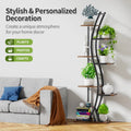 S-Curve Plant Stand with Grow Lights — 7-Tier White Metal & Wood, 63"