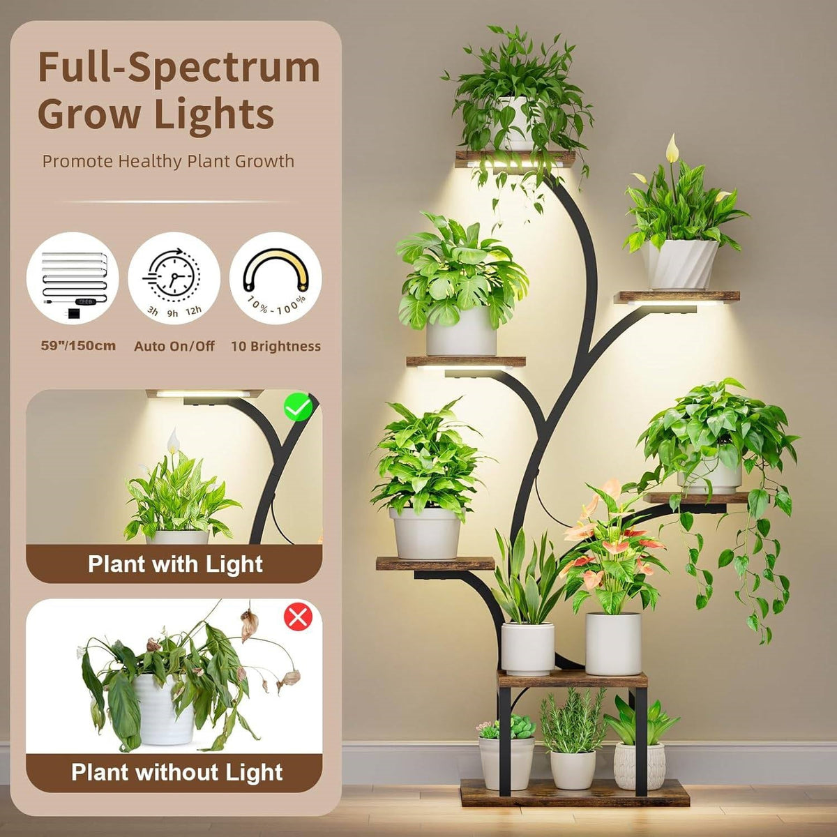 Tree-Shaped Plant Stand with Grow Lights — 7-Tier, 49"