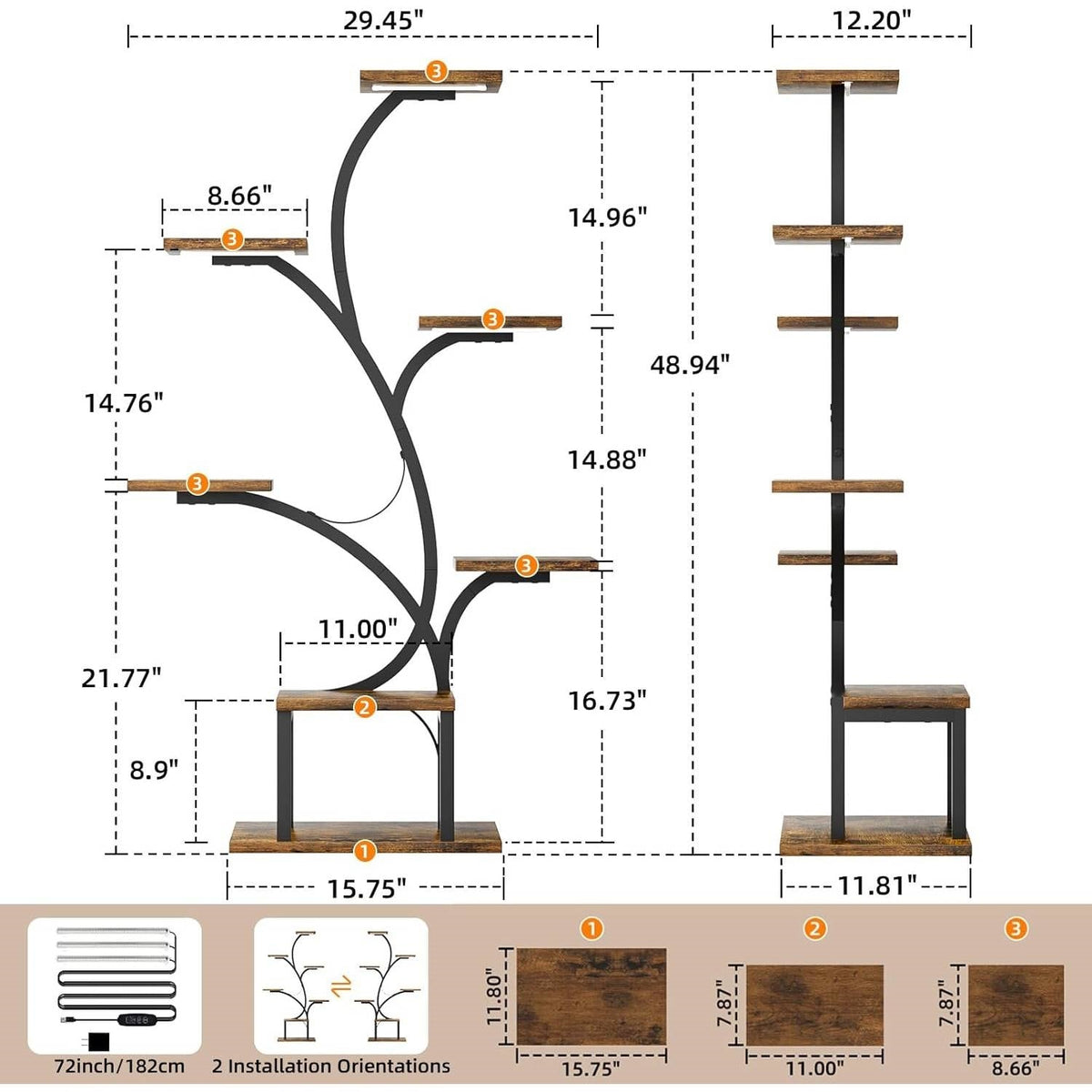 Tree-Shaped Plant Stand with Grow Lights — 7-Tier, 49"