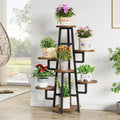 Multi-Tier Plant Stand — 7-Tier Black Metal & Wood, 43"
