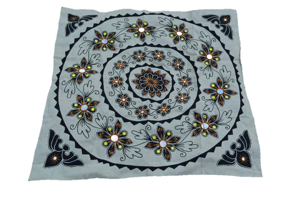Black Cotton Mandala Wall Hanging; Boho Textile Art for Moody Interiors