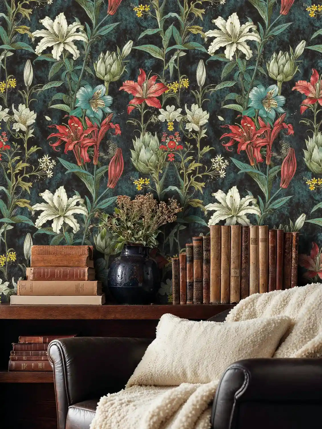 Midnight Botanical Wildflower Wallpaper-3