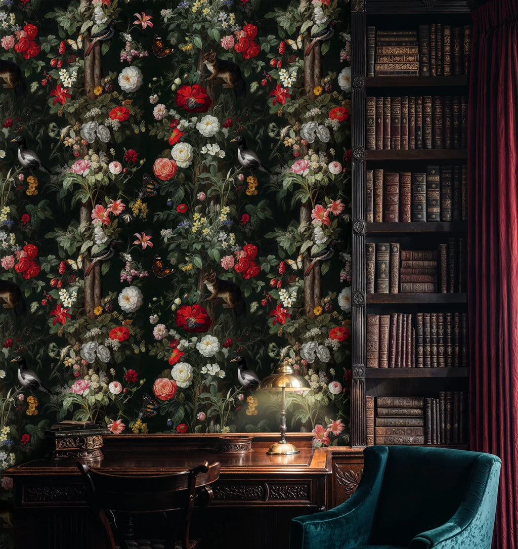 Moody Botanical Wildlife Wallpaper-1