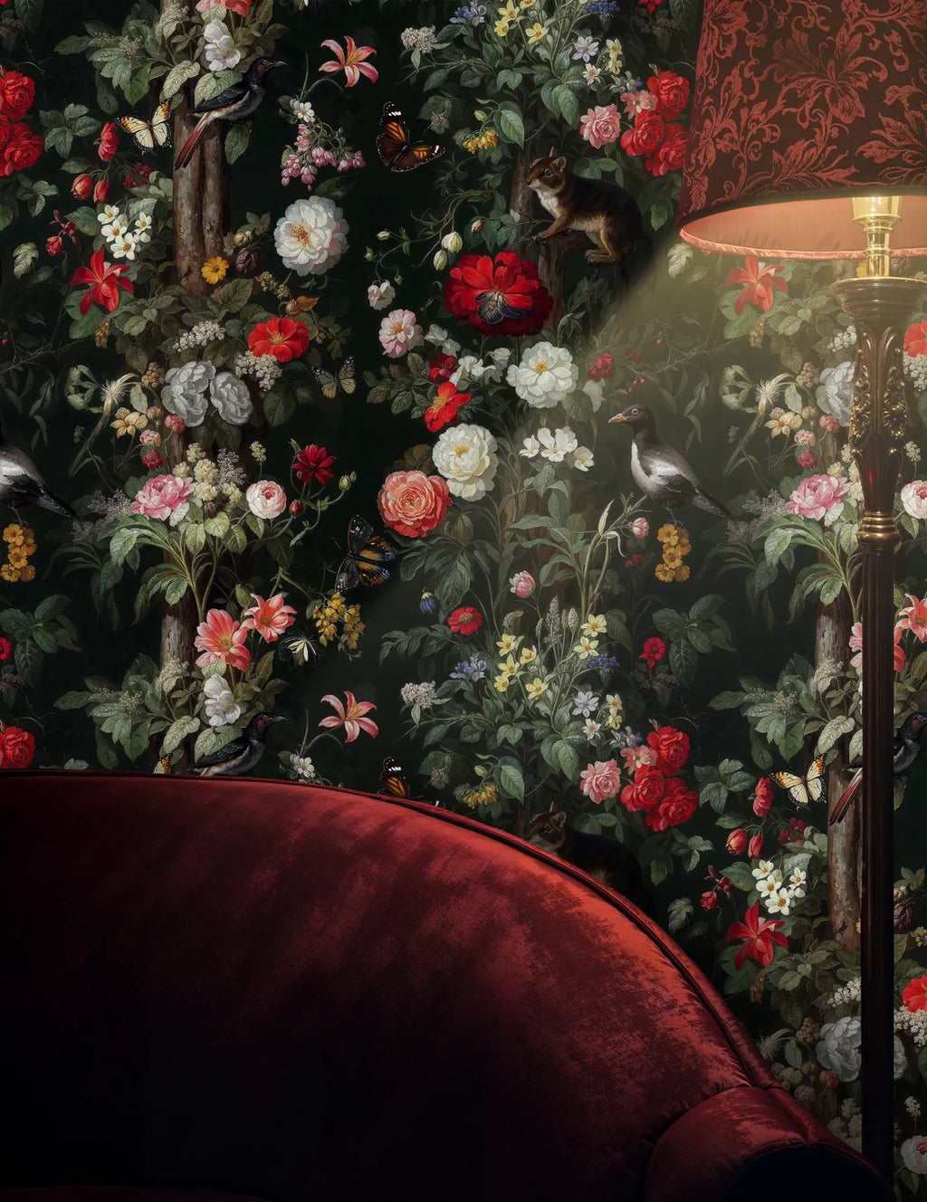 Moody Botanical Wildlife Wallpaper-0