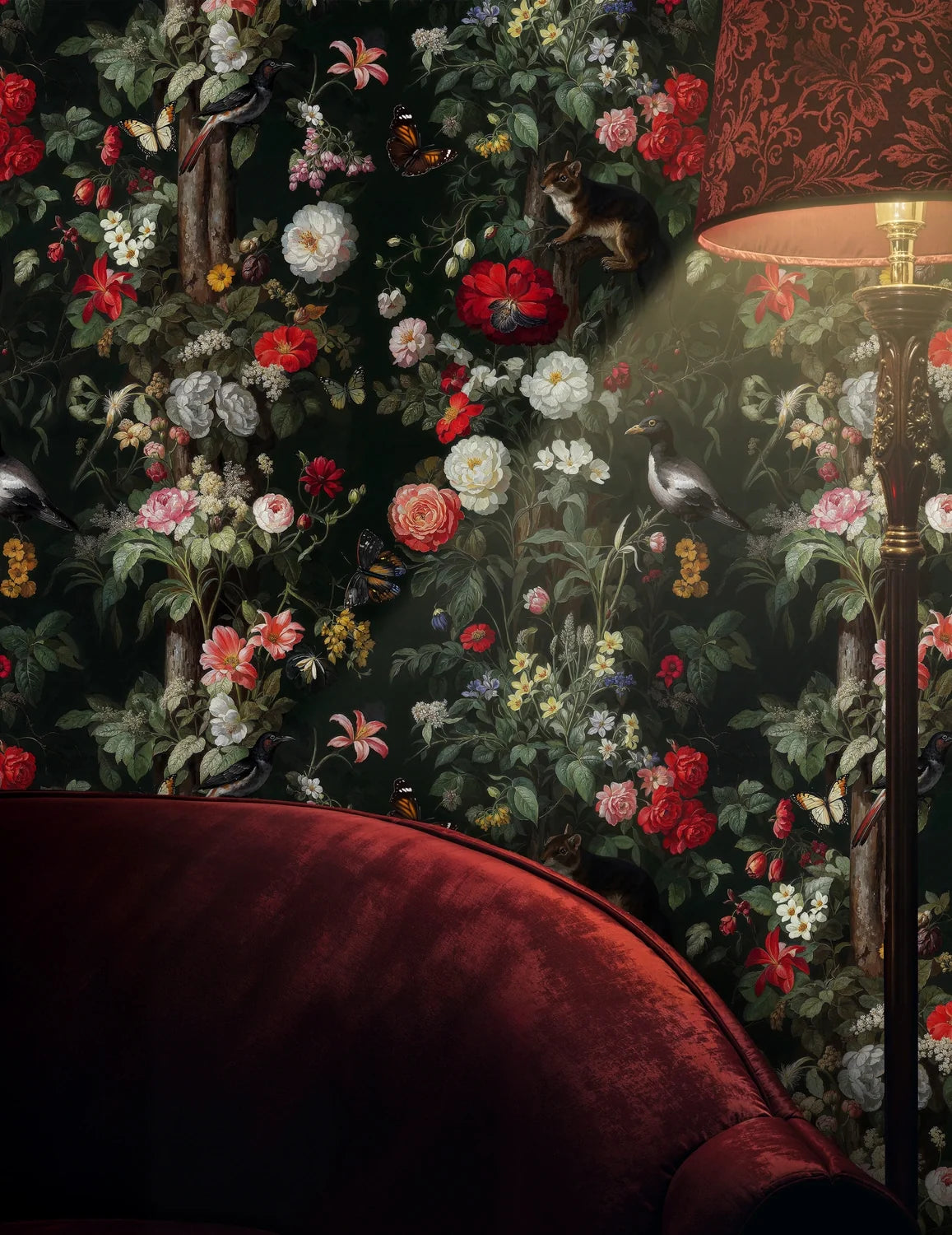 Moody Botanical Wildlife Wallpaper-0