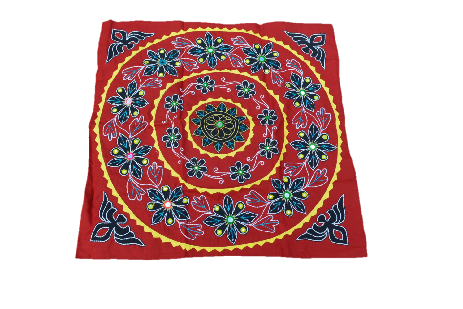 Black Cotton Mandala Wall Hanging; Boho Textile Art for Moody Interiors