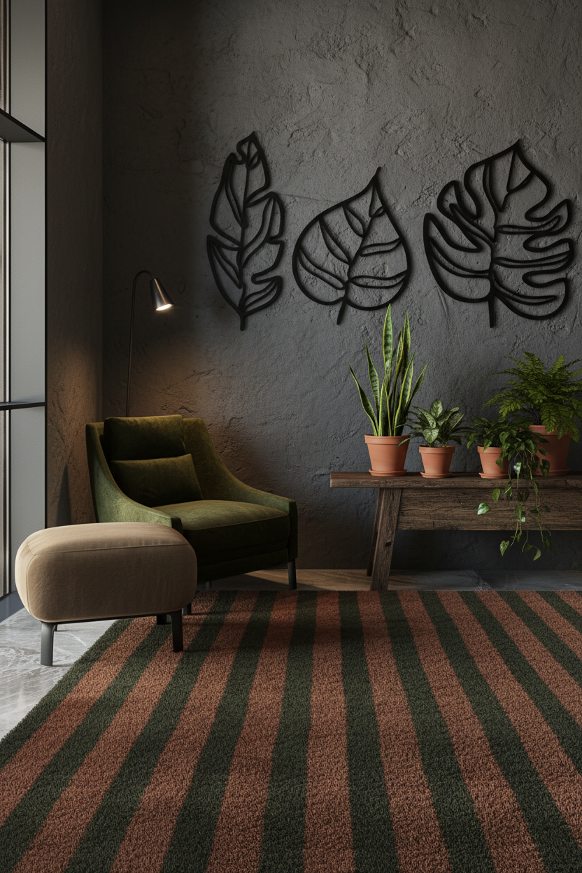 Geometric Leaf Trio Wall Art; Earthy Botanical Wall Decor for Curated Indoor Spaces