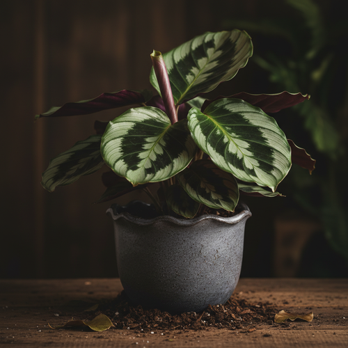 Calathea Roseopicta Medallion in a dark ceramic pot